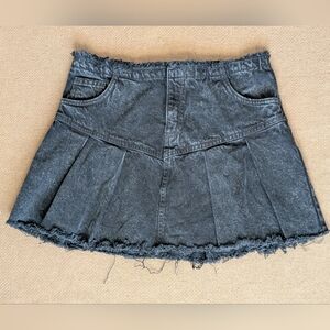 Cotton On Black Denim Pleated Mini Skirt Distressed Hem